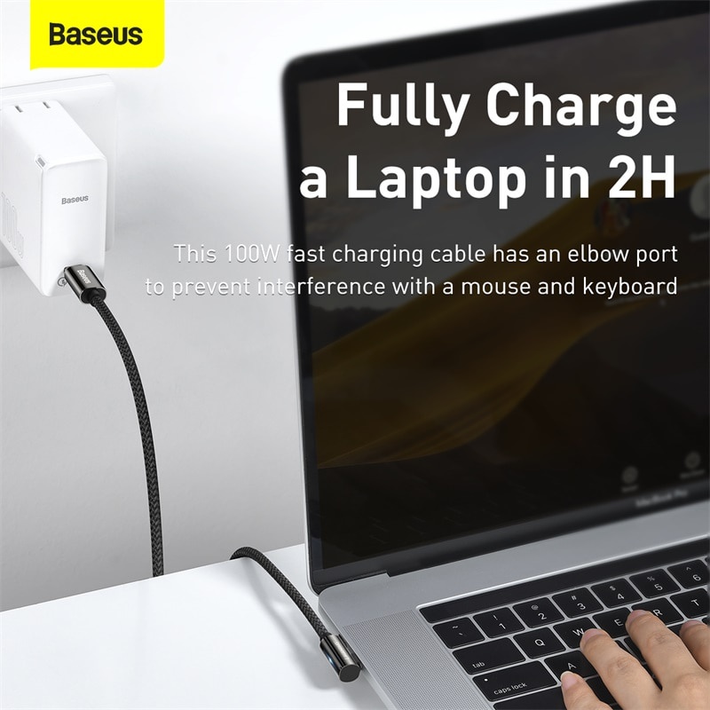 Dây cáp sạc nhanh Baseus hình chữ L PD 100W USB Type C sang USB 90 độ cho Macbook