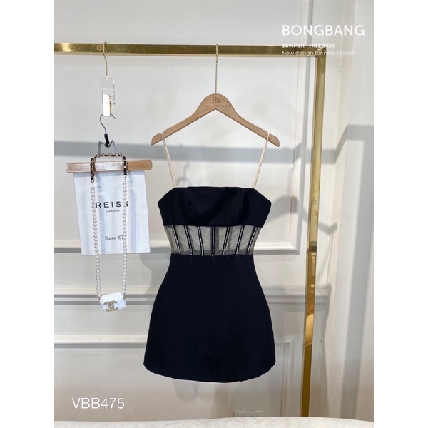 Đầm body 2 dây phối lưới eo kết đá🖤