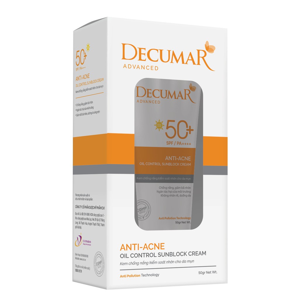 Kem chống nắng Decumar Advanced Sunblock 50g kiểm soát nhờn cho da mụn