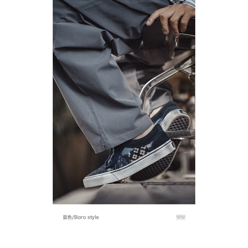 Giày thể thao MADEN vải canvas cổ thấp in họa tiết hoa phong cách retro Nhật Bản