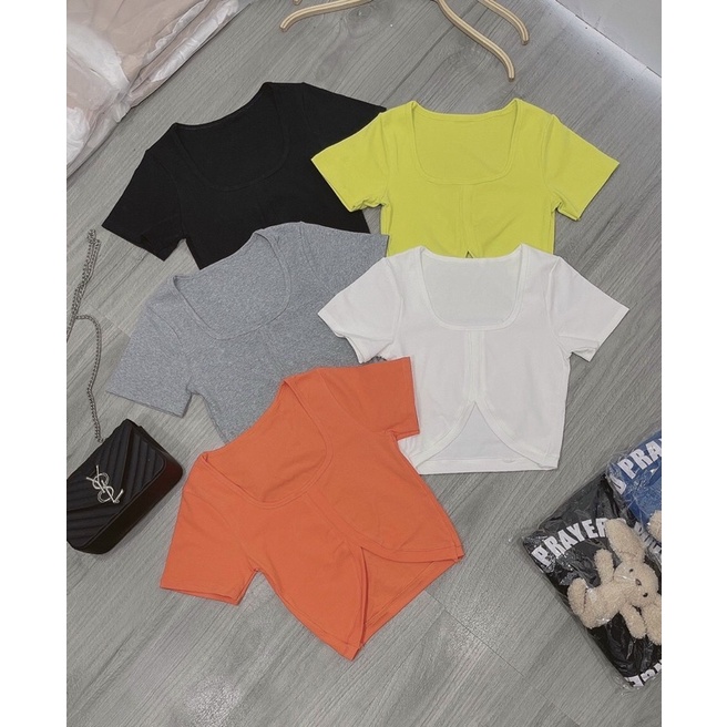 Áo thun body croptop hở eo đủ màu tay ngắn