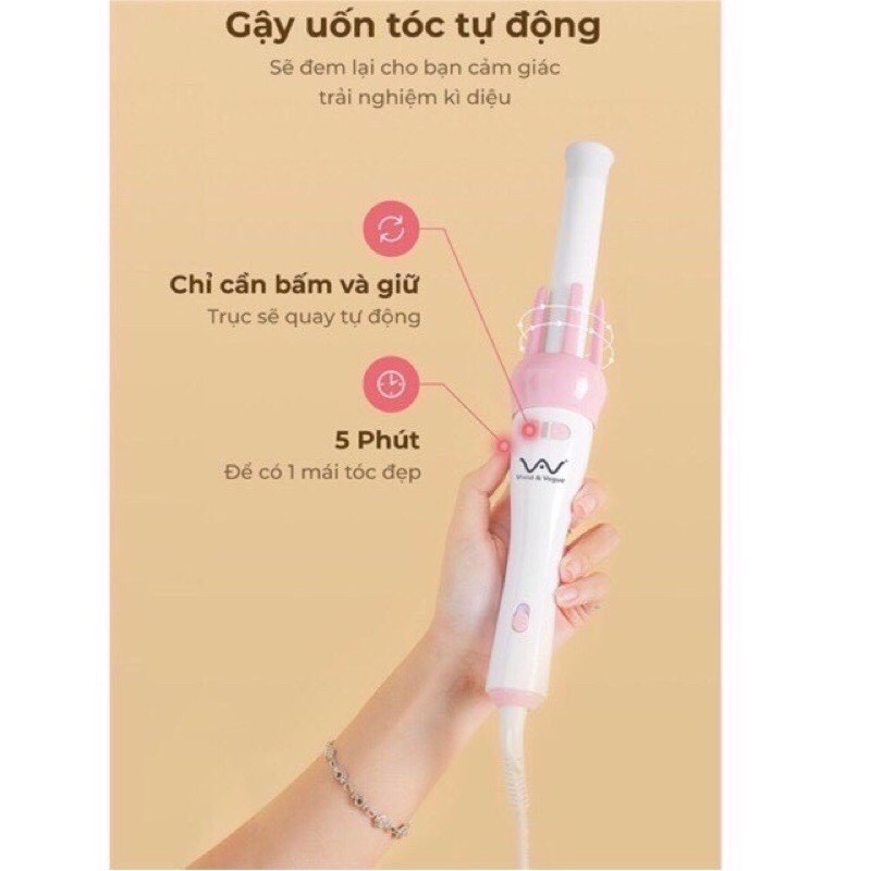Máy uốn tóc xoay tự động 360 VIVID &amp; VOGUE,Máy uốn tóc mini làm xoăn tóc tự động 3 trục