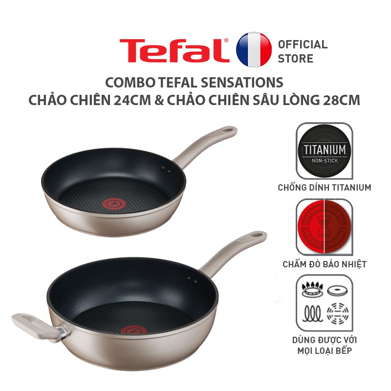 [Mã LIFEHL25 giảm 10% đơn 350K] Combo Tefal Sensations Chảo chiên 24cm &amp; Chảo chiên sâu lòng 28cm