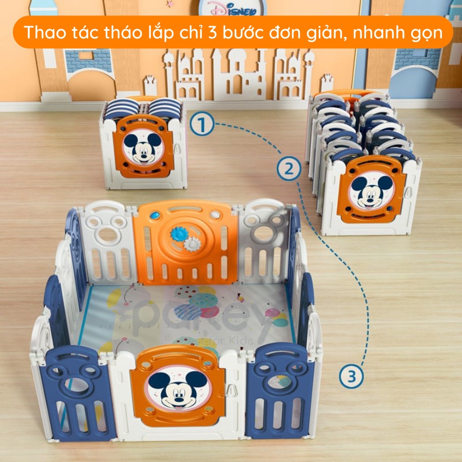 Quây cũi nhựa gấp gọn Pakey MICKEY TẶNG KÈM 50 bóng + 1 thảm dày dặn SALE GIÁ SỐC