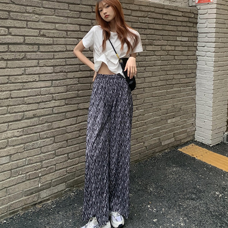 Korean High Waisted Straight Pants Elastic Waist Fashion Wild Wide-leg Pants