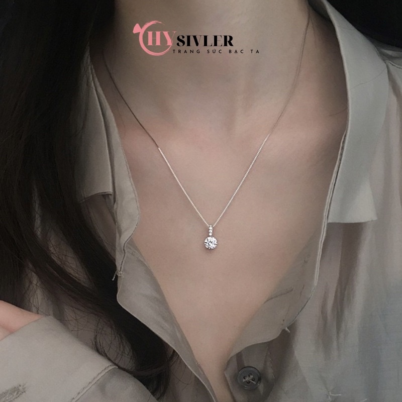 Dây chuyền bạc s925 dây mì mặt đá siêu sáng đơn giản nữ tính dây chuyền nữ bạc thật giá rẻ