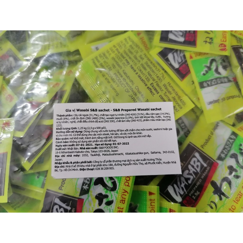 [50 gói x 2.5g] Gia vị mù tạt xanh wasabi [Japan] S&amp;B Prepared Wasabi Sachet (hty-hk)