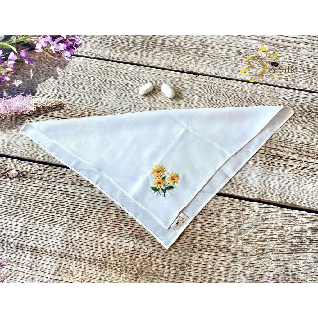 Khăn Tay Thêu Hoa Dã Quỳ SenSilk – Quà Kỷ Yếu 35x35cm, Quà tặng người yêu