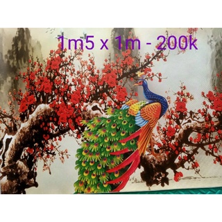 Tranh dán tường hoa 3d thiên nga phòng ngủ in vải lụa 1m x 1m5