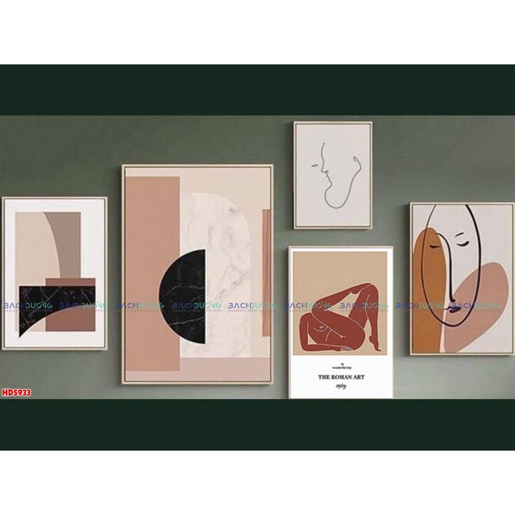 Bộ 5 Tranh In Canvas Treo Tường Vintage, Phong Cách Bắc Âu, Tranh Phòng Khách, Phòng Ngủ, Kèm Khung