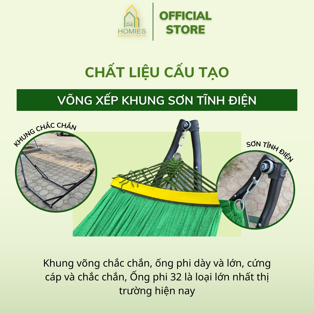 Võng Xếp HOMIES Khung Sơn Tĩnh Điện Phi 32 - Tặng Kèm Lưới Võng ( Chịu trọng lực 150kg )