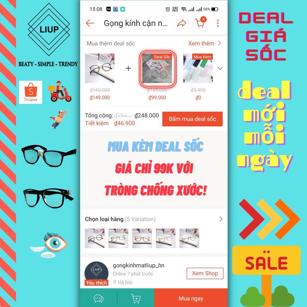 Gọng kính cận nam nữ dáng tròn nhiều màu Liupeyewear 9228