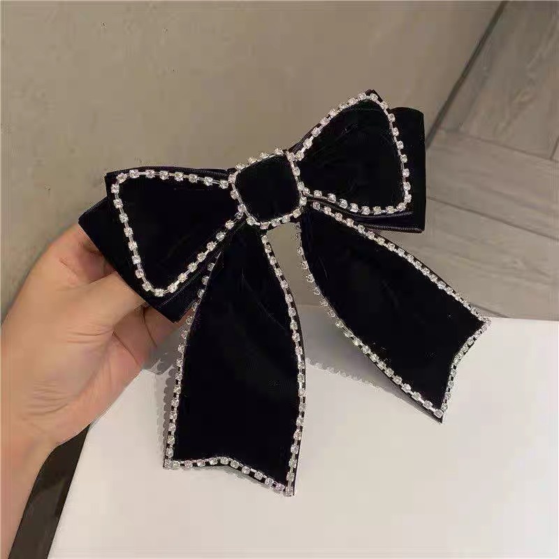 Kẹp nơ đính đá phong cách hàn quốc, kẹp nơ nhung to sang chảnh, tiểu thư