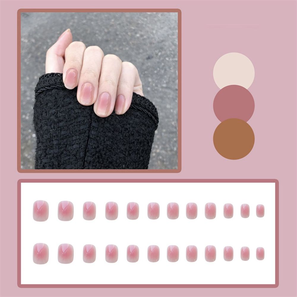 [Hàng mới về] Hộp 24 móng tay giả ngắn/ vuông/ tròn/ trái tim đính nơ xinh xắn có thể tháo rời sử dụng tiện lợi
