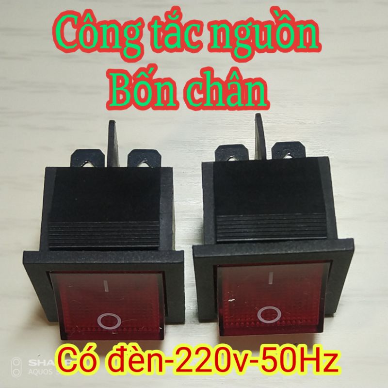 Bộ 5 công tắc nguồn 4 chân, có đèn ,kích thước 22 x 26 mm