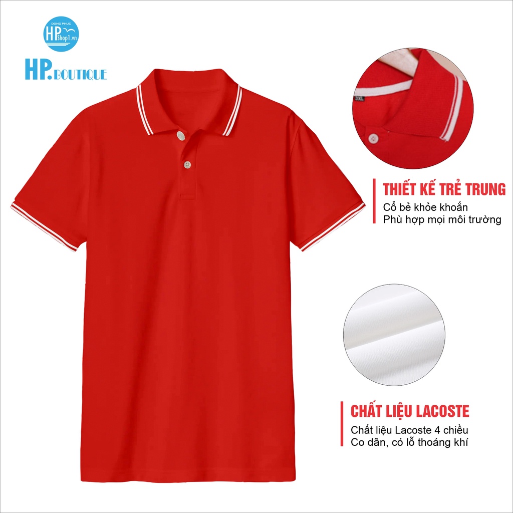 Áo polo nam HP Boutique vải trơn chất cá sấu Cotton co giãn 4 chiều, form Basic viền trắng lịch sự đẳng cấp HPBOPM02