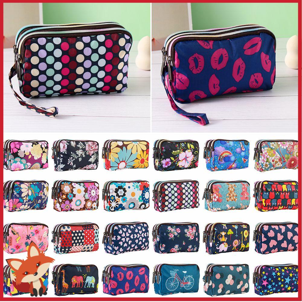 Ví đựng đồ trang điểm/ tiền xu mini bằng vải canvas in họa tiết hoa chống thấm nước thời trang dành cho nữ