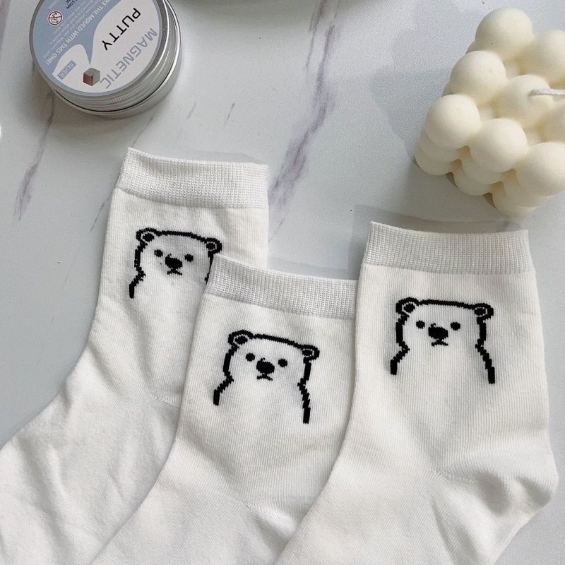 Vớ Thể Thao In Họa Tiết Gấu Hoạt Hình Phong Cách Nhật Bản Dễ Thương Dành Cho Học Sinh