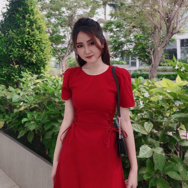 Đầm váy đan dây eo cổ tròn 3 màu