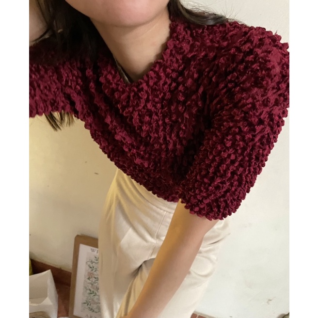 Áo nhún popcorn đỏ nhung