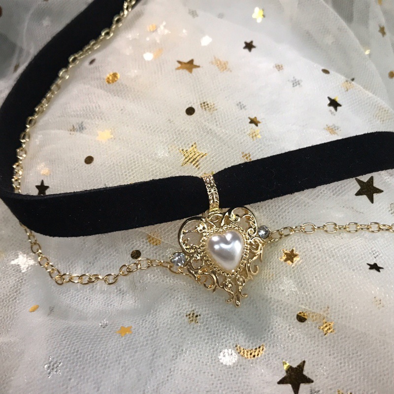 Vòng cổ choker vải nhung màu đen hình trái tim có thể điều chỉnh kích thước dành cho nữ