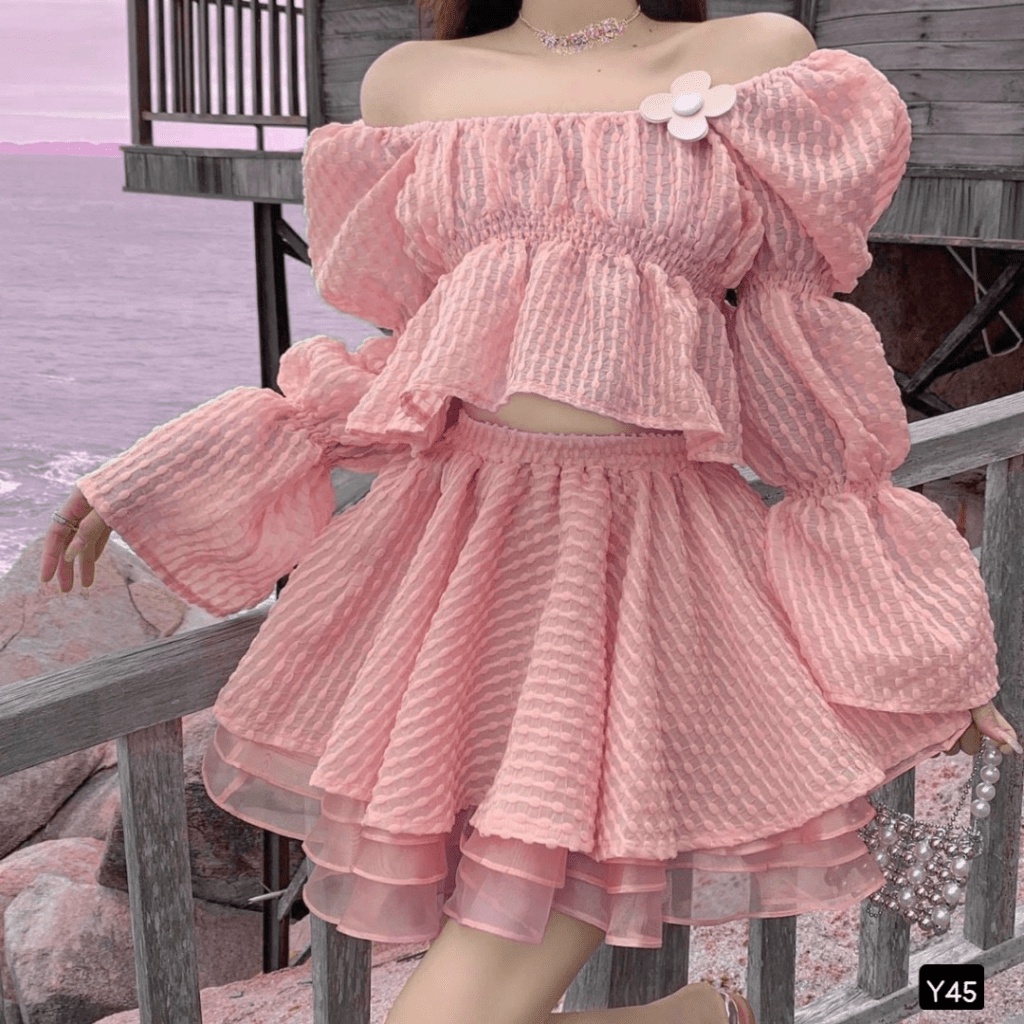 (Free ship) Hàng HOT Lại Về !--- Sale Lớn Cho Các Nàng Sét Váy Xôp Hột Hở Vai Phối Voan King Y Hình Chuẩn Hàng Quảng Châ