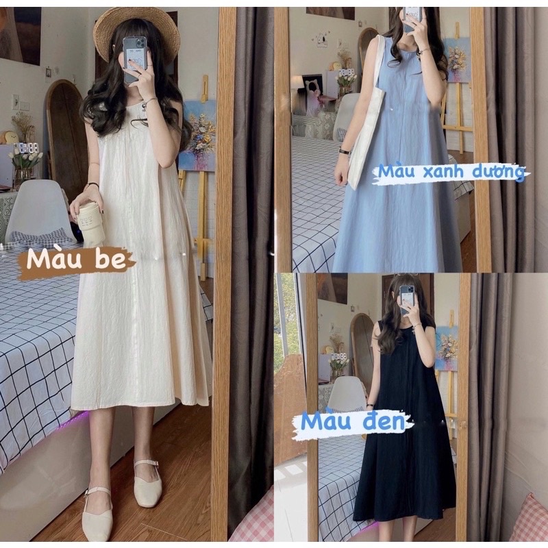 [Ảnh/Video ]Váy ba lỗ thô mềm dáng suông oversize Đầm ba lỗ thô đũi(có túi) cực mát mịn phong cách hàn Quốc