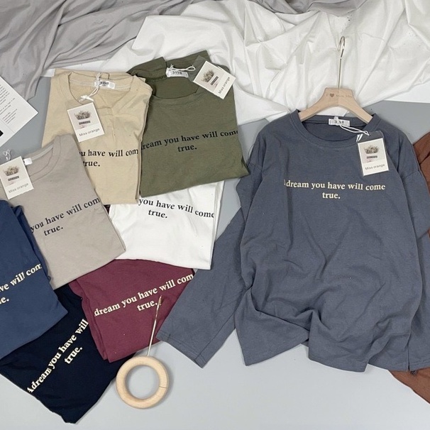 Áo thun DÀI TAY in chữ a dream will come true dáng rộng nam nữ cực trend, áo phông unisex form rộng cá tính