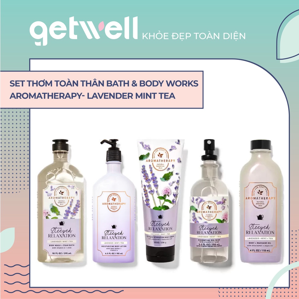 LAVENDER MINT TEA | Set Xịt Tinh Dầu Sữa Tắm Sữa Dưỡng thể Kem Dưỡng Thể Bath & Body Works Aromatherapy