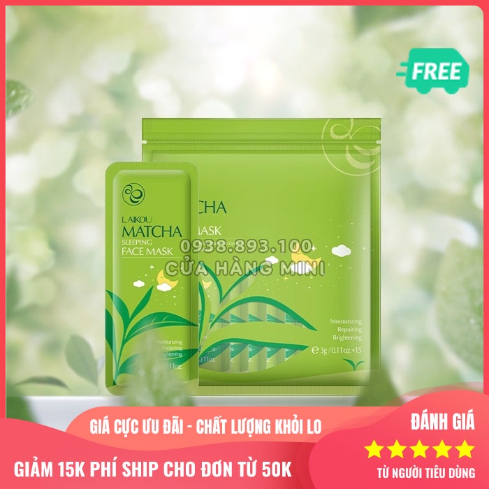 Combo 15 Gói Mặt Nạ Ngủ Matcha LAIKOU Trà Xanh