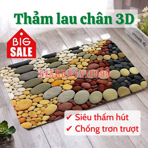 Thảm chùi chân SALE Thảm lau chân 3D họa tiết siêu thấm đế cao su chống trơn trượt cao cấp giá rẻ (giao ngẫu nhiên)