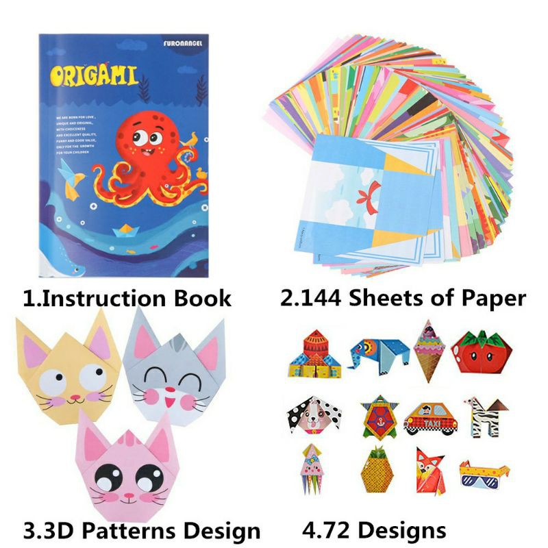 Bộ gấp giấy fun origami 144 tờ (kèm sách hướng dẫn chi tiết)