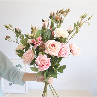 Hoa giả Cành hồng lụa cao 92cm mô phỏng đẹp nhẹ nhàng cổ điển