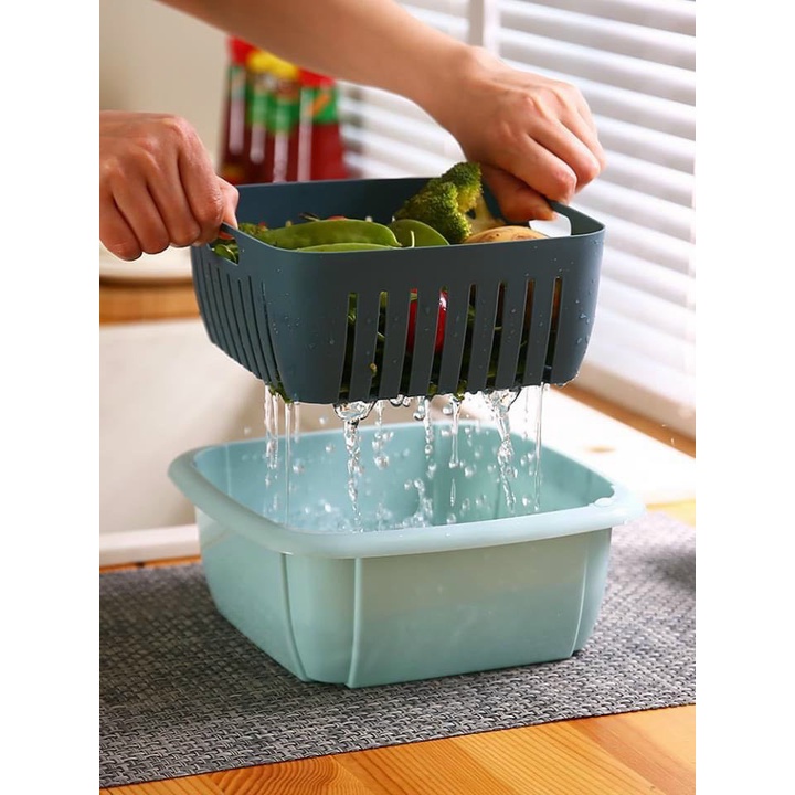 Set Rổ Kèm Chậu 6 Món Bộ 3 Rổ Và Chậu Thau Nhựa Rửa Rau Củ Đựng Hoa Quả Trái Cây 2 Lớp Hình Tròn Hình Vuông