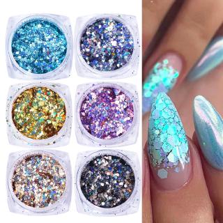 [Hàng mới về] Bộ 6 hộp kim tuyến lục giác đính móng tay