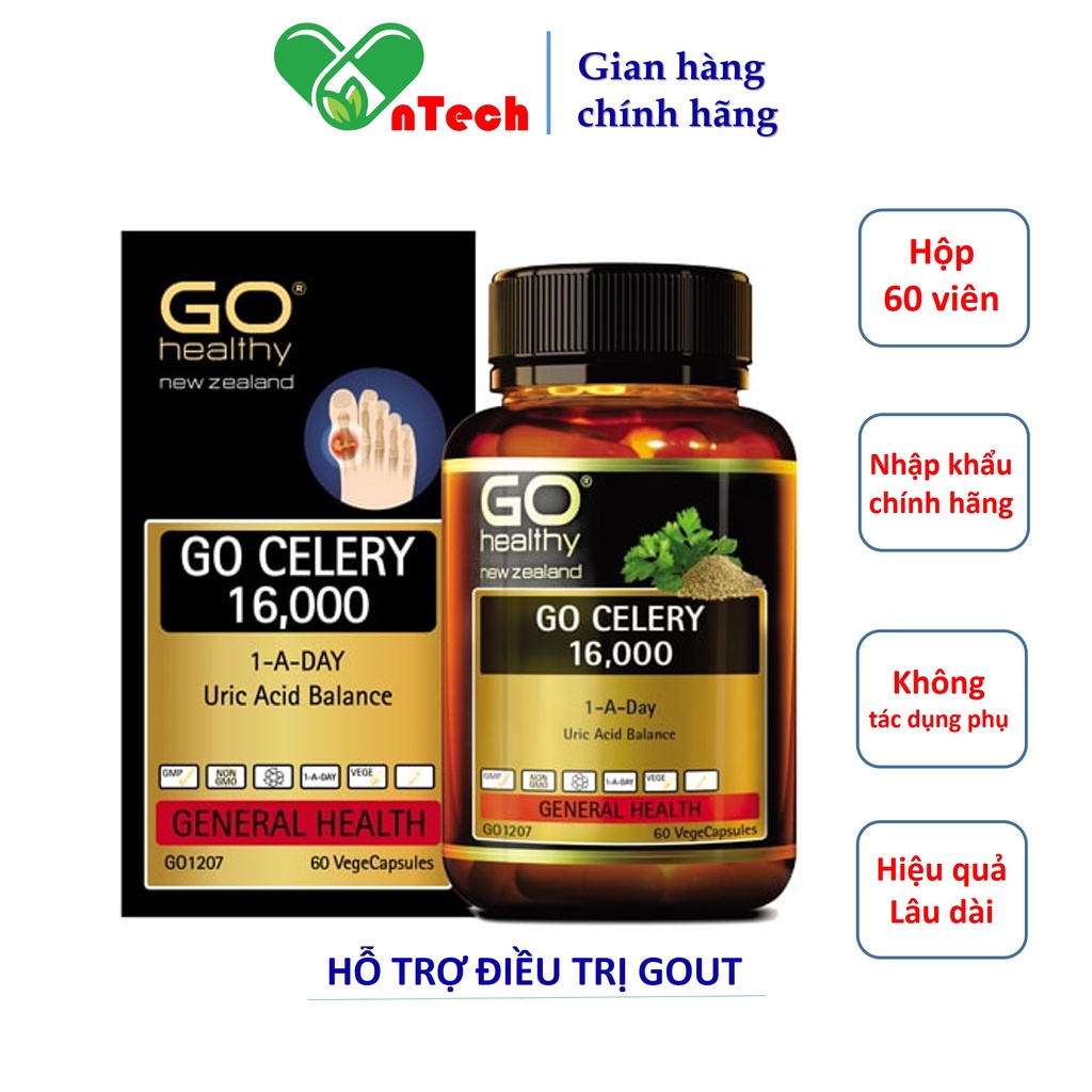 Viên uống Go Healthy GO Celery 16000 Acid Balance phòng và hỗ trợ điều trị Gout giảm sưng đau do gút hộp 30 viên