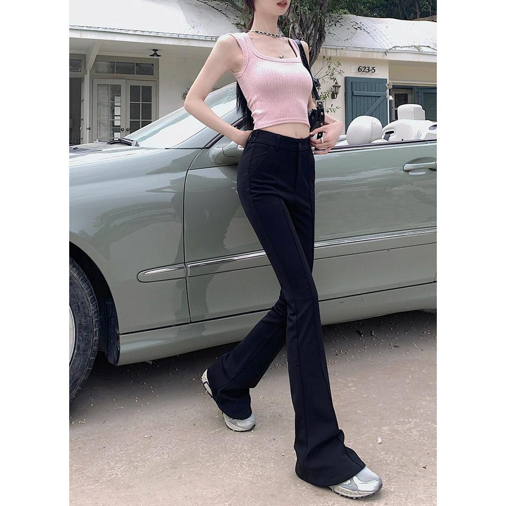 Quần Ống Loe Siêu Mỏng Màu Đen Phong Cách Mới 62344 Cho Nữ