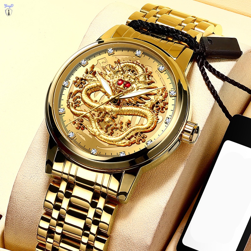 Đồng Hồ Đeo Tay Hình Rồng Vàng Chống Thấm Nước Không Cơ Khí Phù Hợp Với Nam Giới Trung Niên