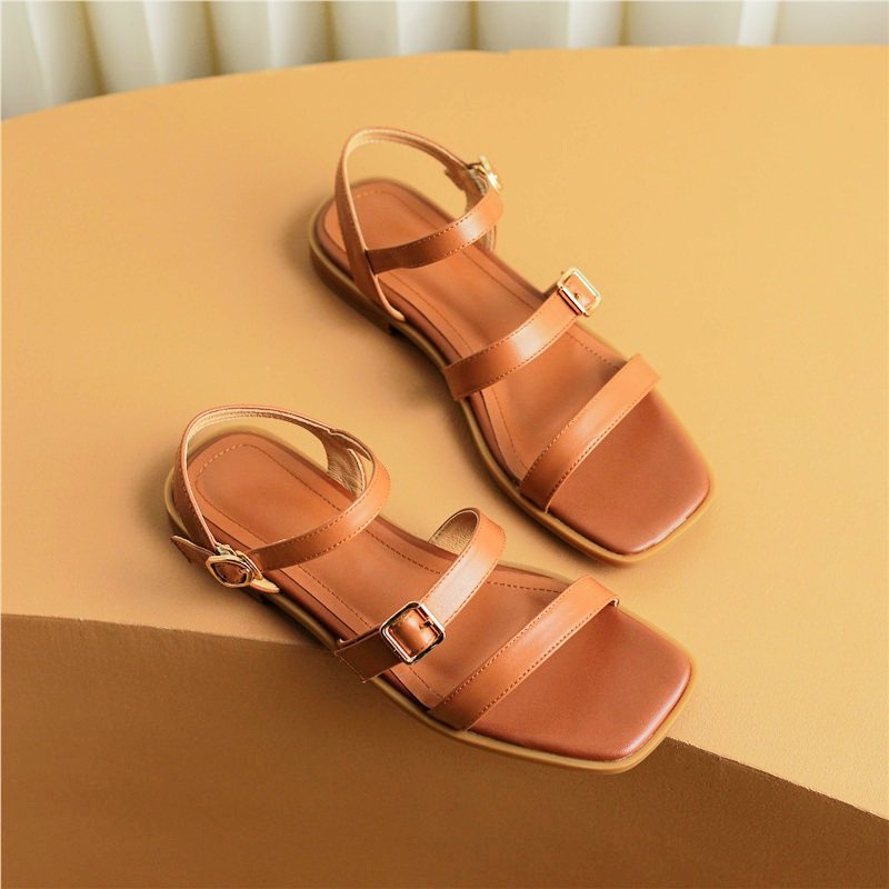 Dép sandal 2 quai mũi vuông đế bằng cưc xinh cho các nàng mã V11