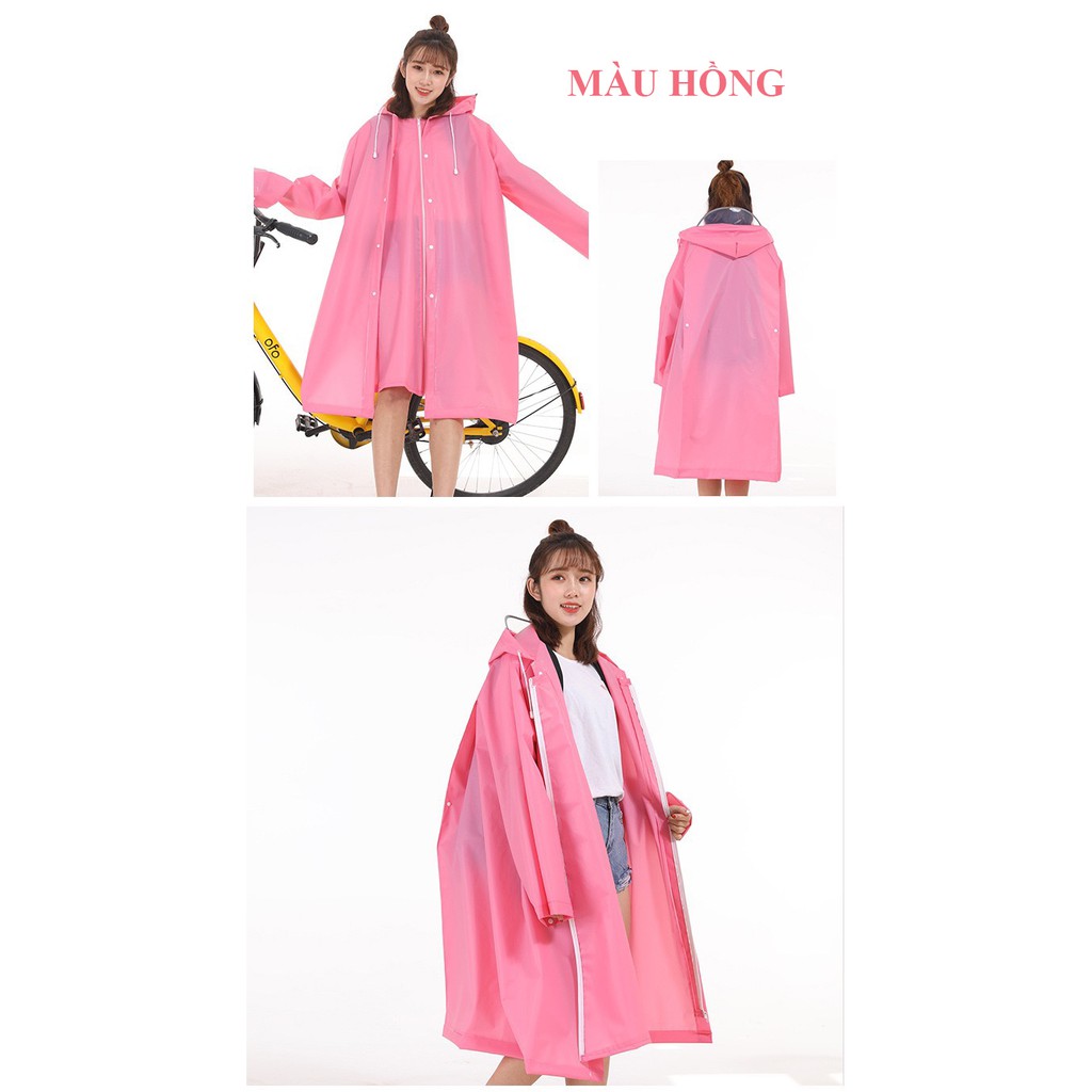 🍓Áo mưa người lớn dáng dài phối nút và dây kéo🍓