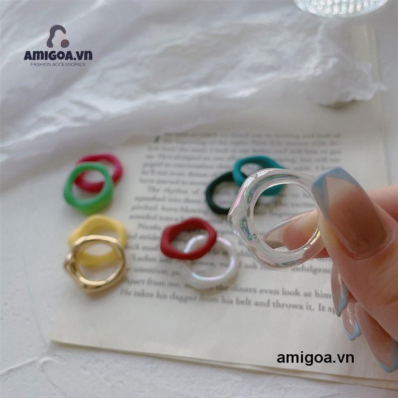 ✨✨Nhẫn Nhựa Acrylic 17mm Màu Hổ Phách Phong Cách Hàn Quốc Cho Nữ