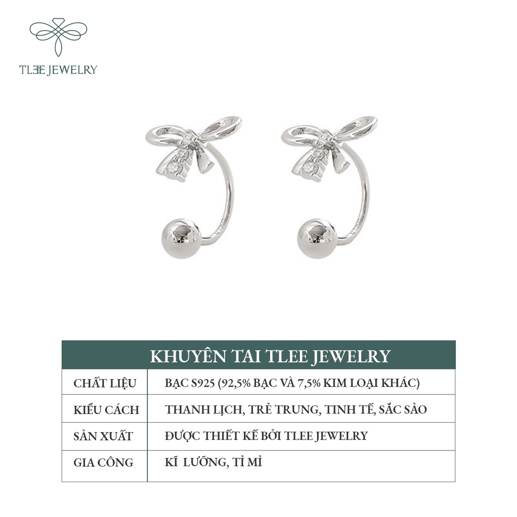 Khuyên tai bạc nữ TLEE nơ cong chốt vặn đính đá sang trọng NCJ B0103
