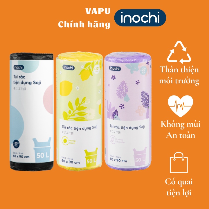Túi đựng rác tự phân hủy sinh học có quai Inochi Soji Nhật Bản, cuộn bao bọc bịch, nilong đựng rác màu và đen Vapuhcm