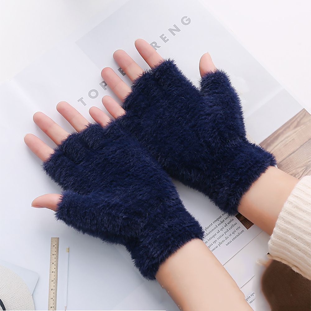 Găng tay hở ngón vải giả lông mềm mại giữ ấm thời trang mùa đông dành cho nam và nữ