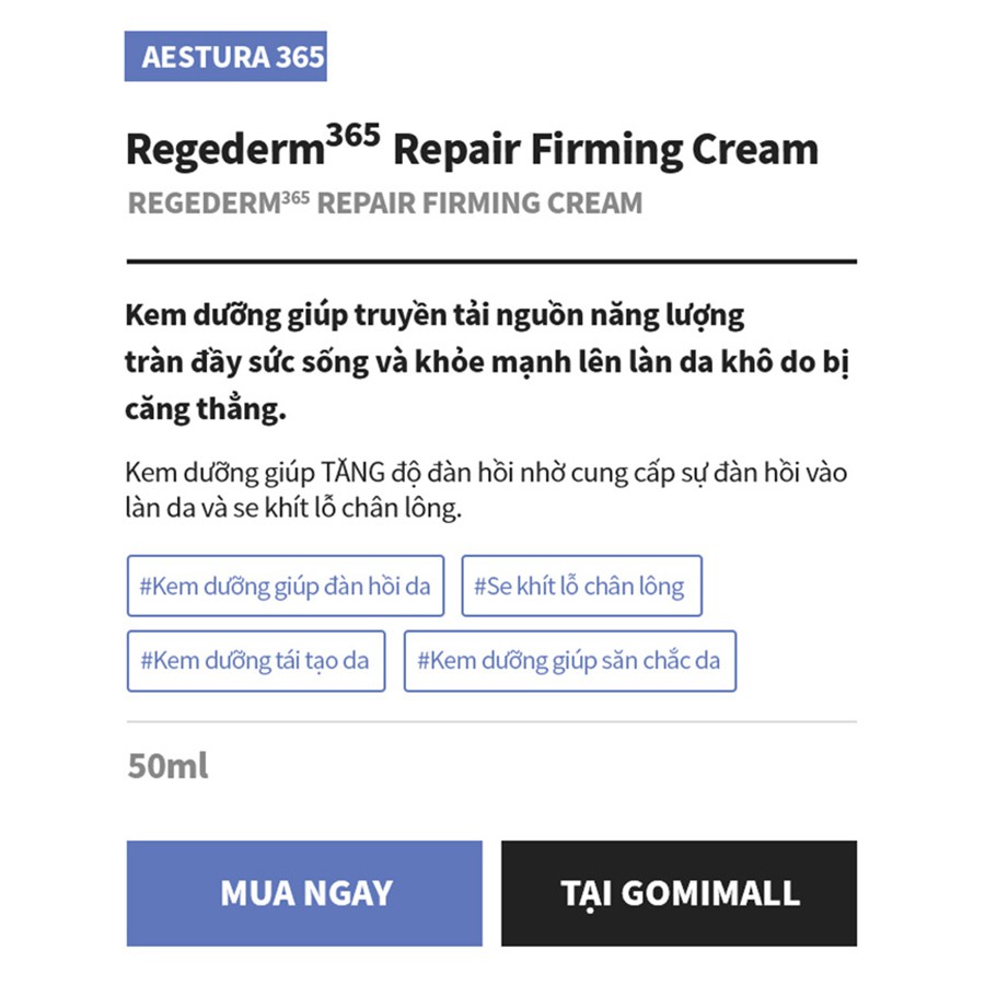 Kem dưỡng giúp cải thiện làn da Aestura Regederm365 Repair Firming Cream 50ml Daily Beauty Official