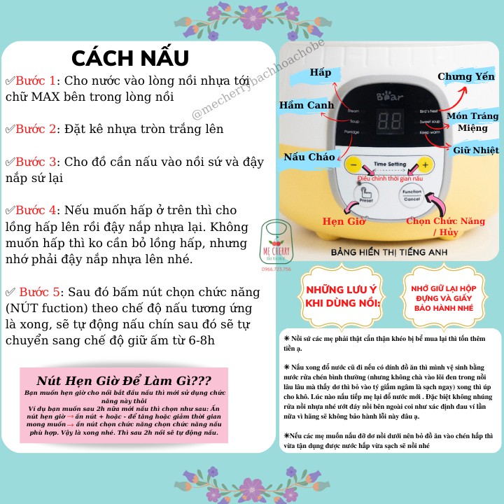 Nồi nấu cháo chậm Bear 0.8 lít