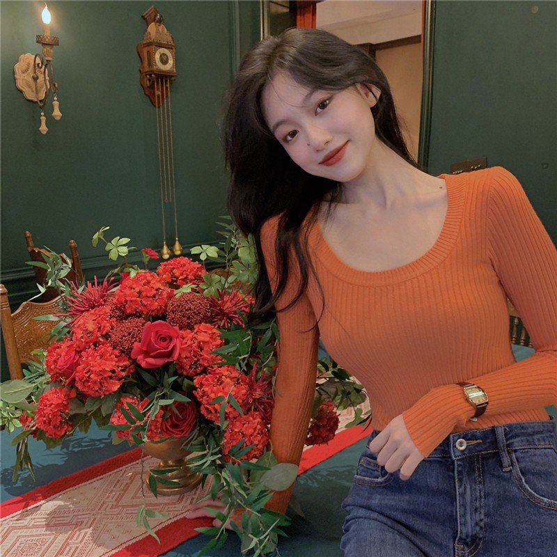 Áo Dệt Kim Màu Sắc Đơn Giản Phong Cách Retro Cho Nữ