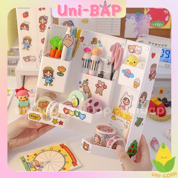 Hộp Gấp Bằng Nhựa Nhiều Ngăn Để Bàn Đựng Bút, Dụng Cụ Học Tập, Đựng Mĩ Phẩm Siêu Tiện Lợi