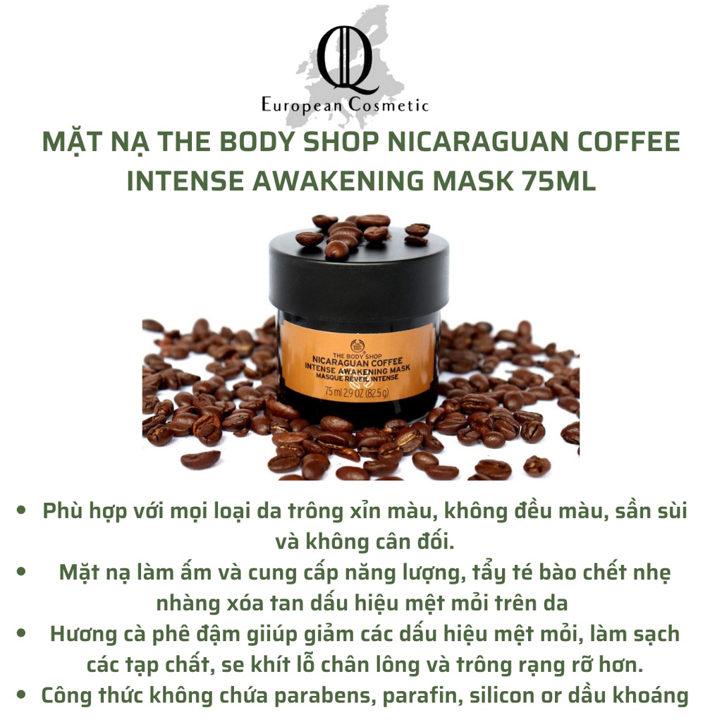 Mặt nạ the body shop cho da không đều màu nicaraguan coffee intense awakening mask