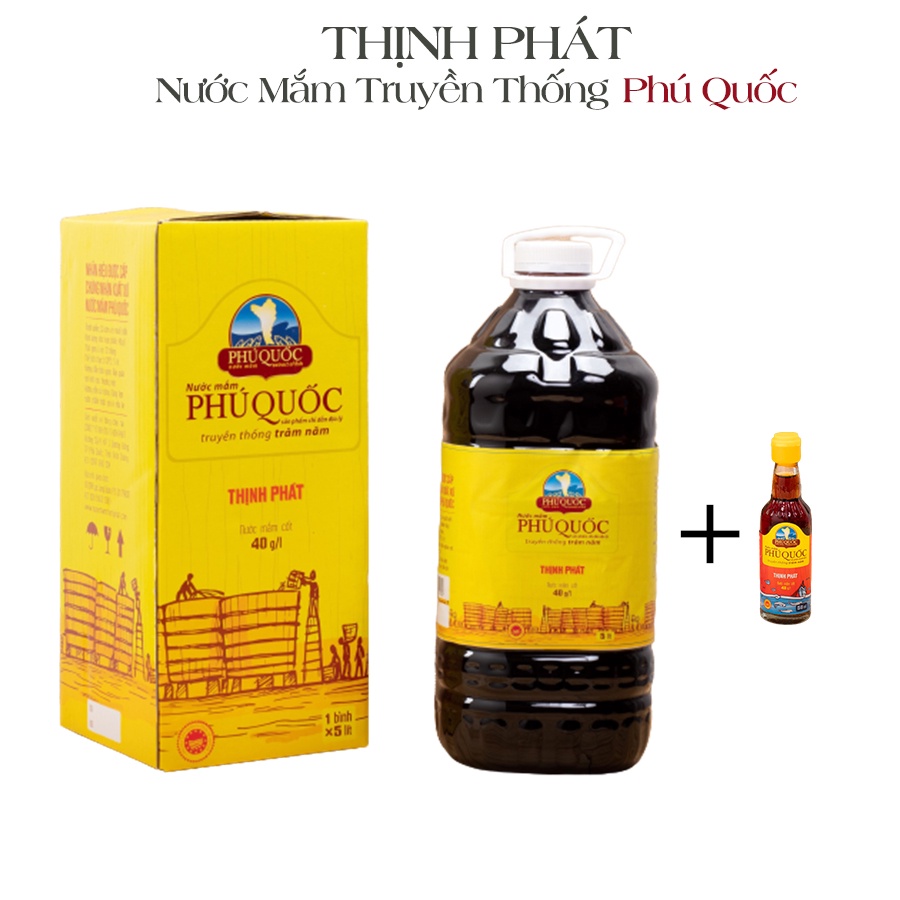 Combo Cal 5 lít Cẩm Thạch 40 độ tặng 1 chai Phú Quý 50ml 43 độ nước mắm truyền thống Phú Quốc Thịnh Phát từ cá cơm